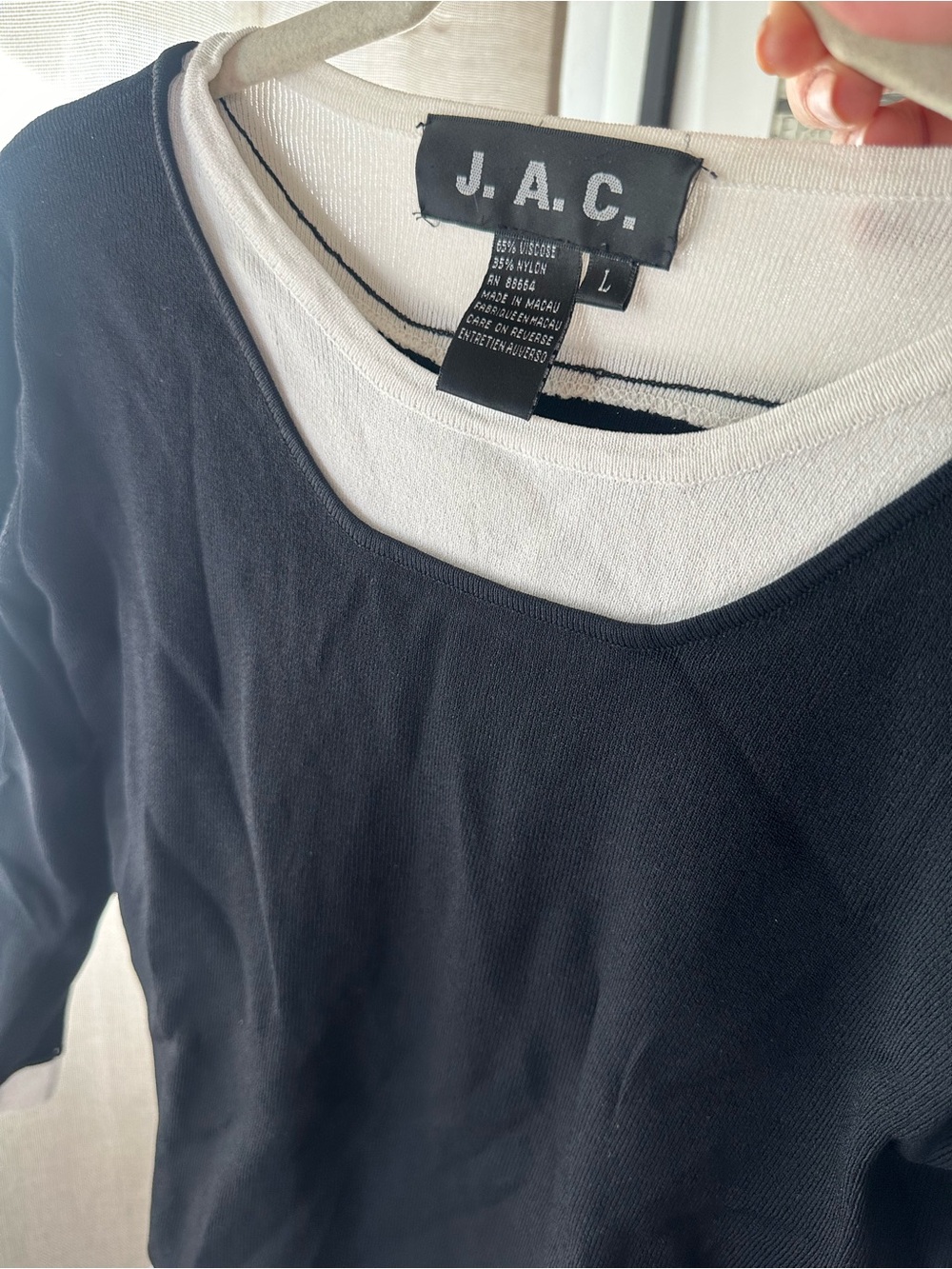 J.A.C. Layered-Look Black & Cream Top size large
